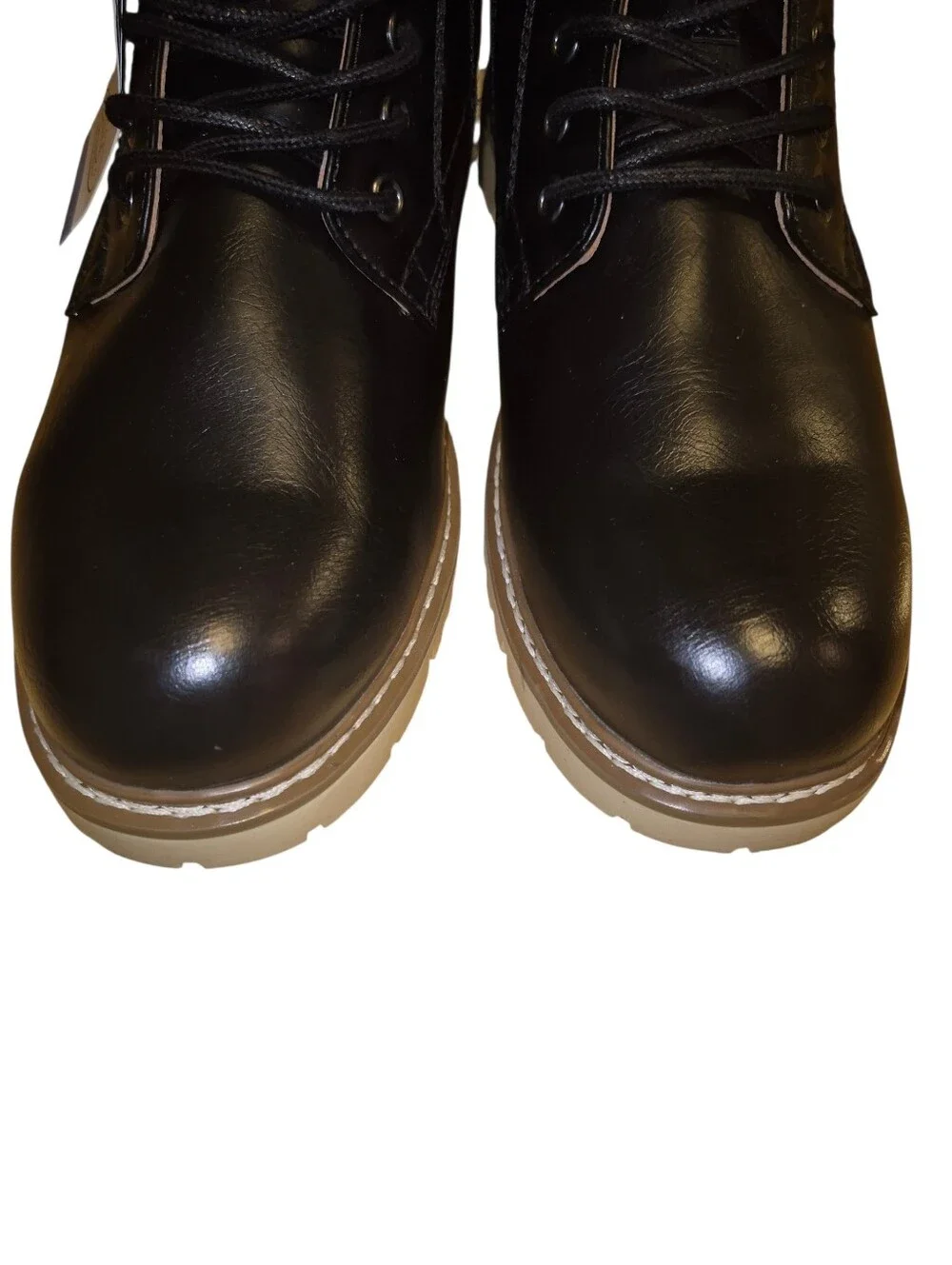 Steve Madden Black Leather Chukka Boots with Tan Lug Sole